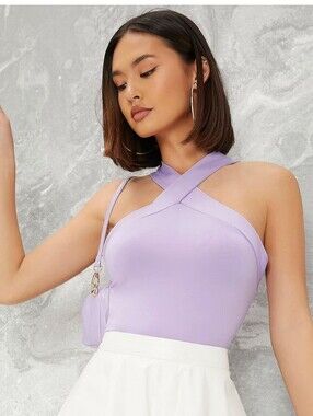 Floerns Cross-Neck Lavender Women’s Tank Top Size M